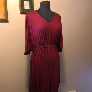 Burgundy hi-lo, flutter sleeve any occasion dress